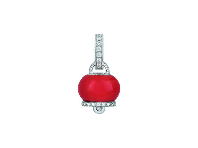 SMALL CAMPANELLA CHARM IN WHITE GOLD, DIAMONDS AND RED CORAL CAMPANELLE CHANTECLER 30953